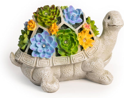 Stone Effect Solar Tortoise Garden Ornament LED Light Up Statue Succulent Decor