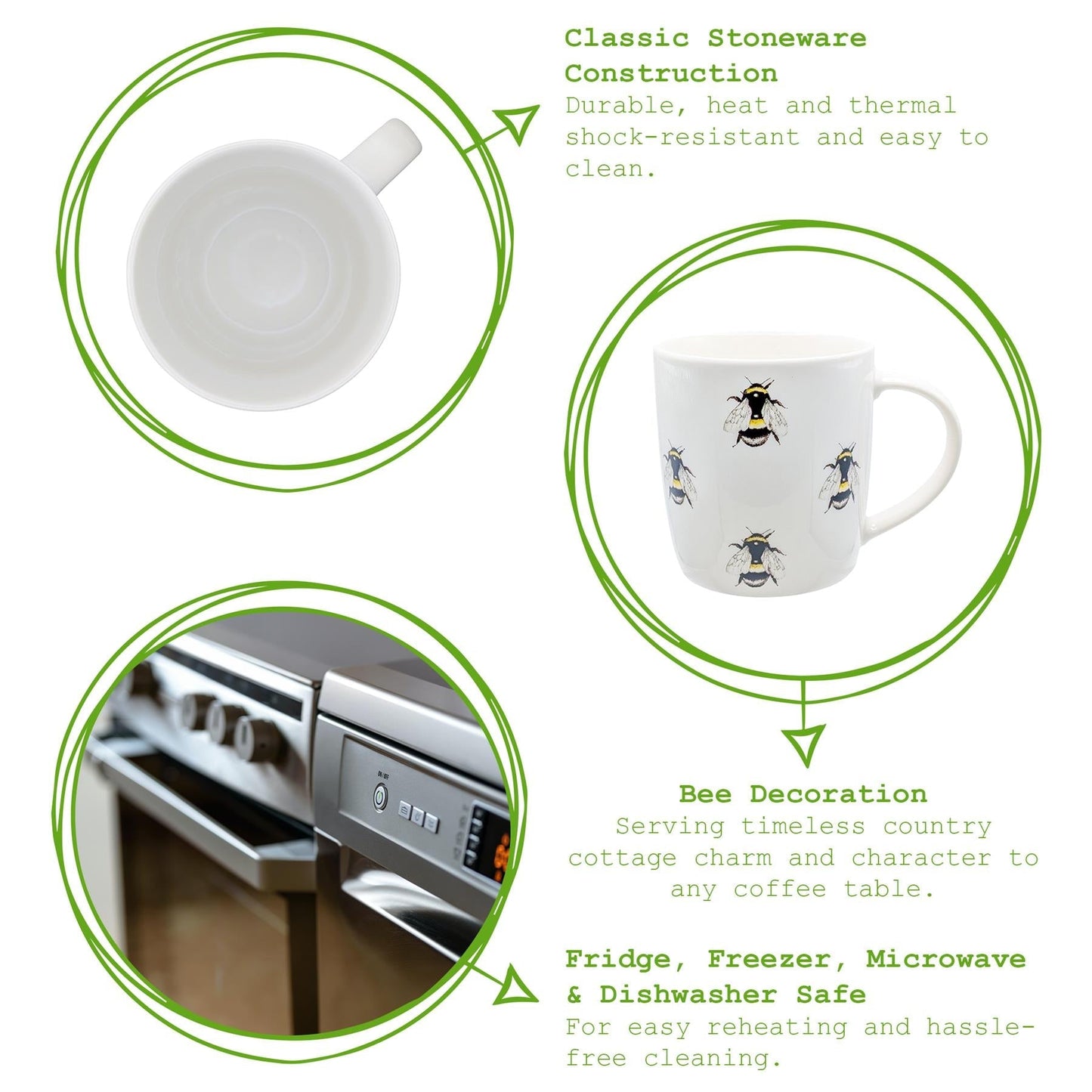 350ml Multi Bee Simply Home Stoneware Mugs - Pack of Six