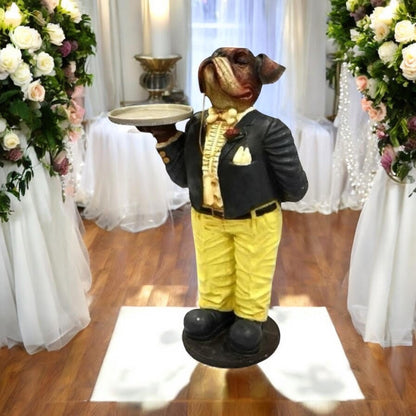 82CM RESIN BULLDOG WAITER