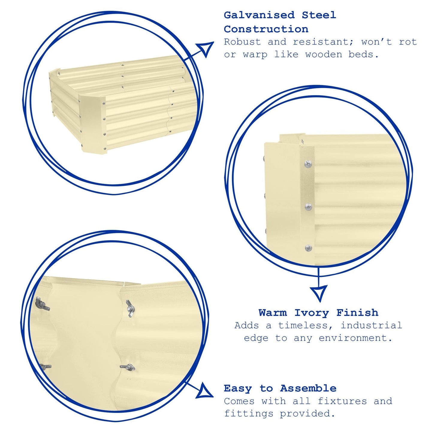 120cm x 60cm Rectangle Galvanised Steel Raised Garden Bed