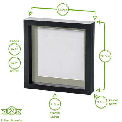 8" x 8" White 3D Box Photo Frame with 6" x 6" Mount