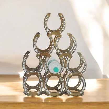 53CM ANTIQUE BRASS 9 BOTTLE WINE RACK