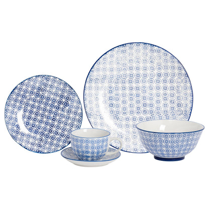 30pc Hand-Printed Floral Stoneware Dinner Set