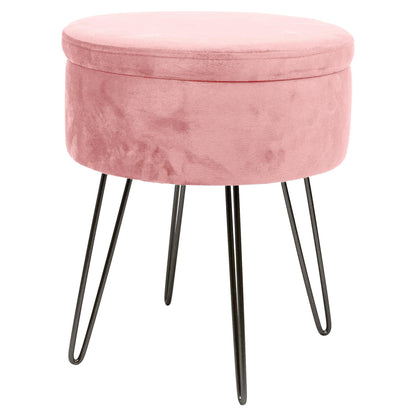 Pink Round Velvet Storage Footstool