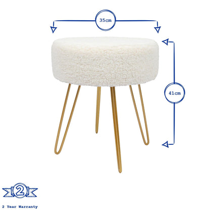 Cream H41 x D35cm Round Boucle Footstool