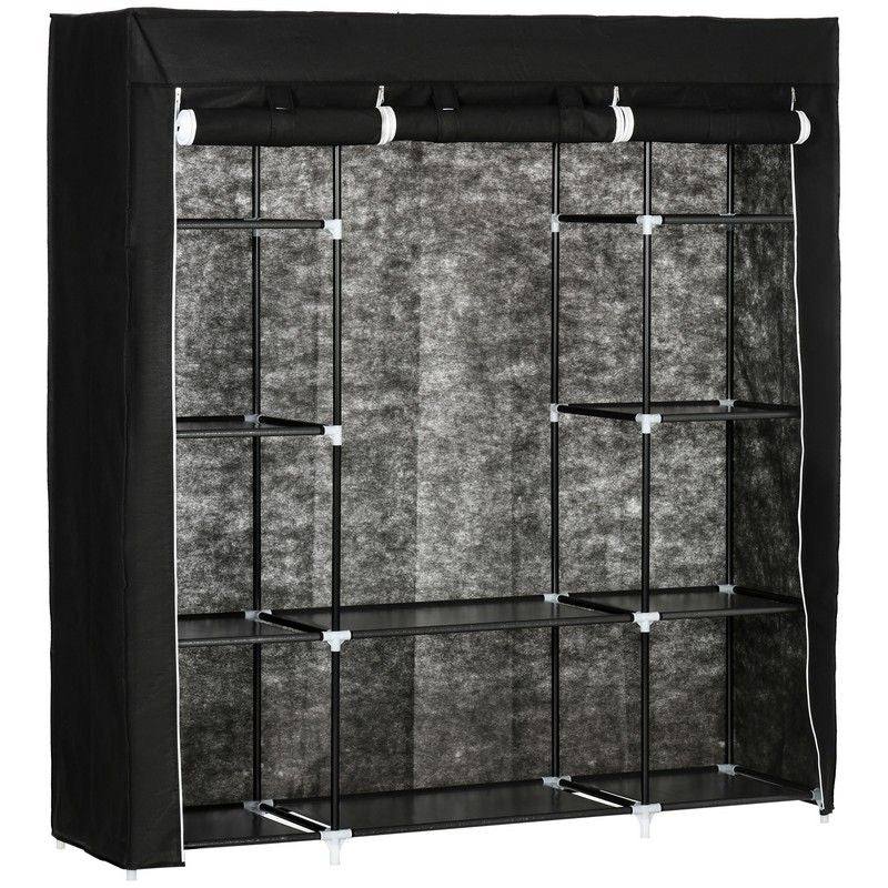 Fabric Wardrobe Portable Wardrobe With 10 Shelves 1 Hanging Rail Foldable Closets 150 X 43 X 162.5 cm Black