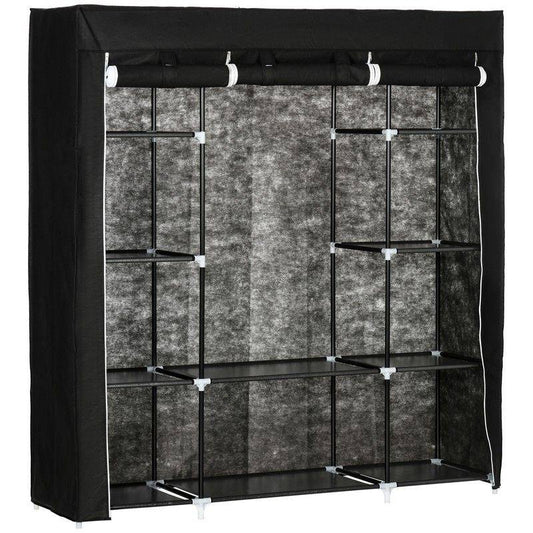 Fabric Wardrobe Portable Wardrobe With 10 Shelves 1 Hanging Rail Foldable Closets 150 X 43 X 162.5 cm Black
