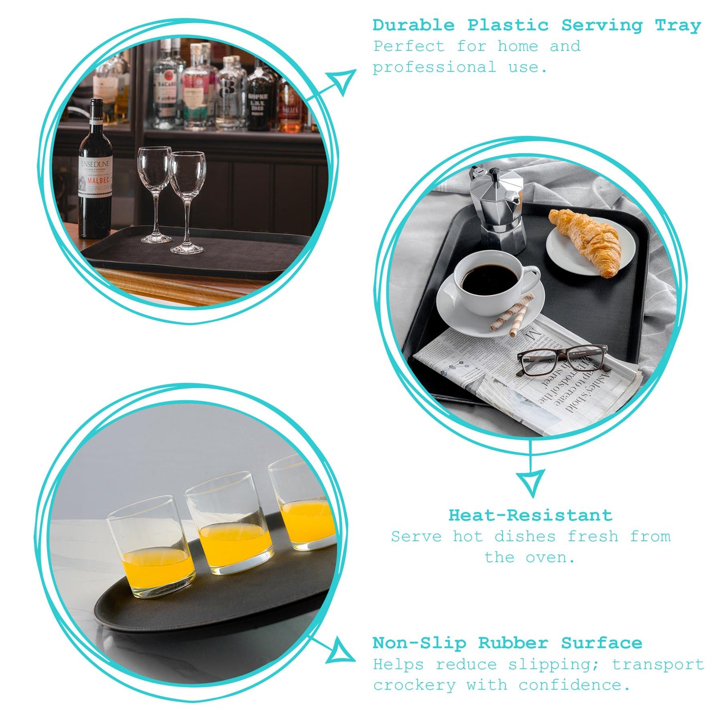 Black 41cm x 30.5cm Rectangle Non-Slip Serving Tray