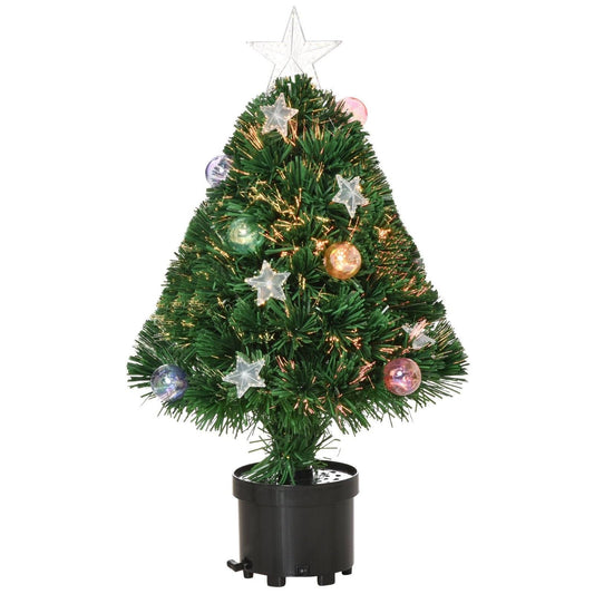 Homcom 2FT Pre-Lit Artificial Christmas Tree Tabletop Multicoloured Fibre Optic Xmas Decoration with LED Lights Green
