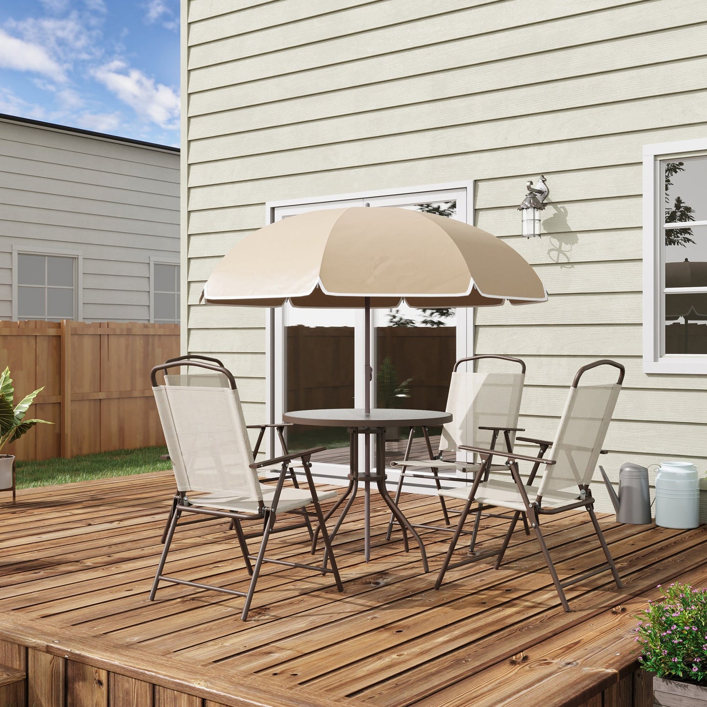 Outsunny 6PC Garden Dining Set Outdoor Furniture Folding Chairs Table Parasol