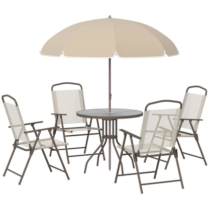 Outsunny 6PC Garden Dining Set Outdoor Furniture Folding Chairs Table Parasol