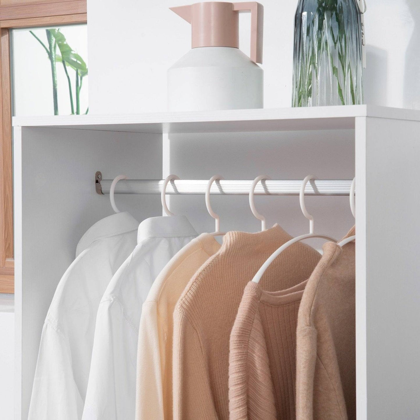 Rolling Open Wardrobe w/ Hanging Rod Storage Shelves Closet Organizer