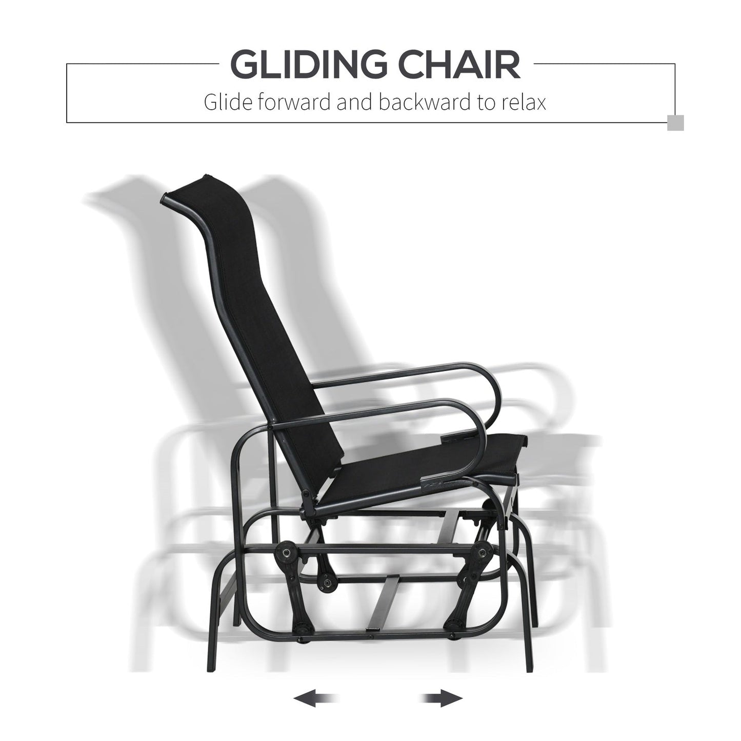 3-Piece Metal Outdoor Gliding Rocking Chair With Tea Table Patio Garden Comfortable Swing Chair Black