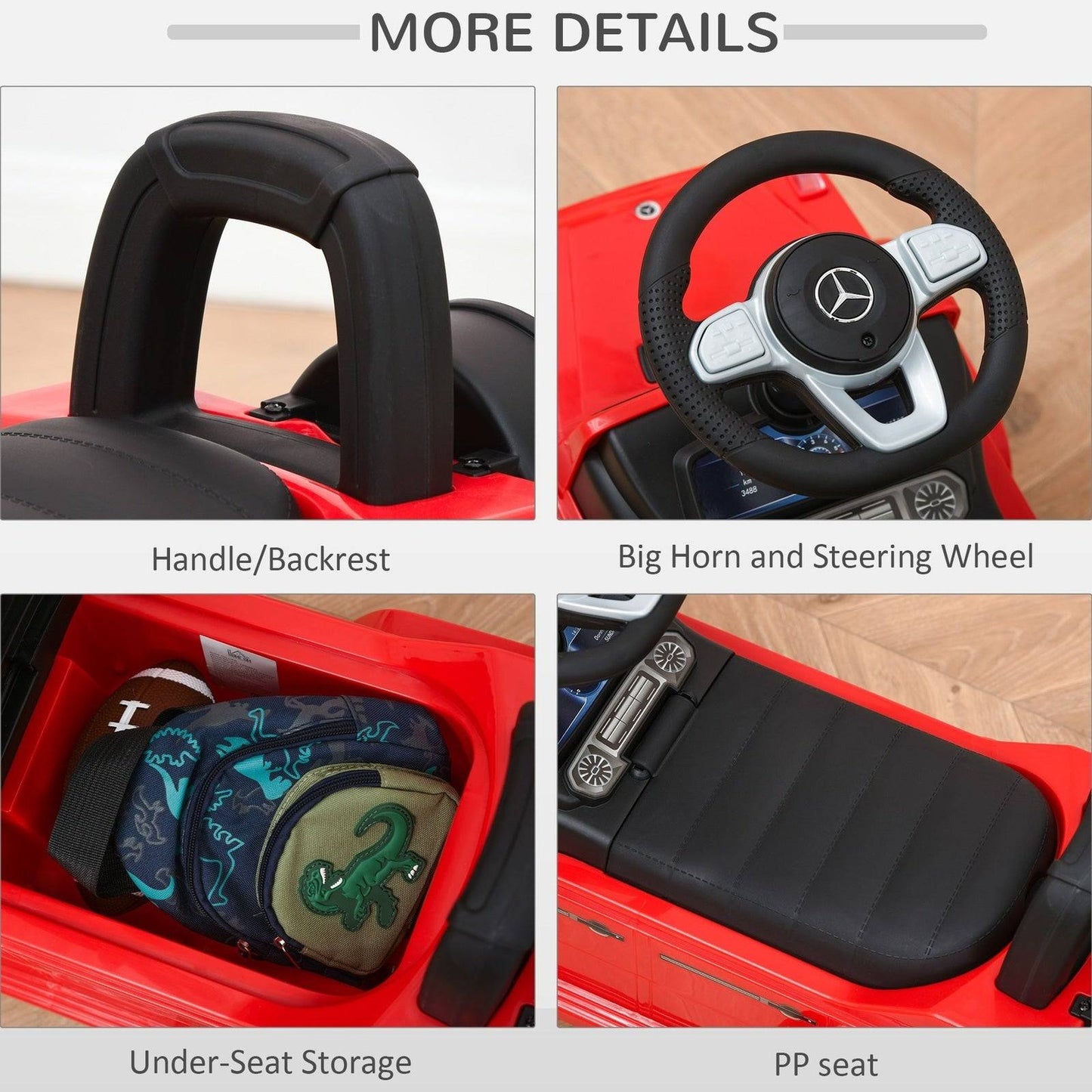 Benz G350 Push Handle Sliding Car w/Horn No Power Under Seat Storage Red