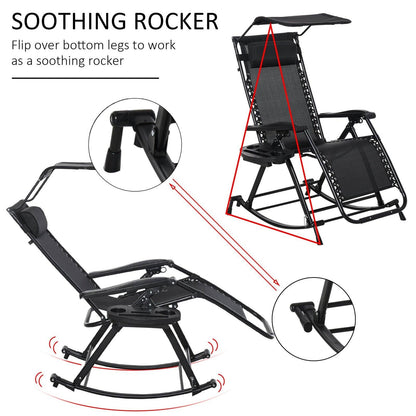 Folding Recliner Chair Outdoor Lounge Rocker Zero-Gravity Seat w/ Adjustable