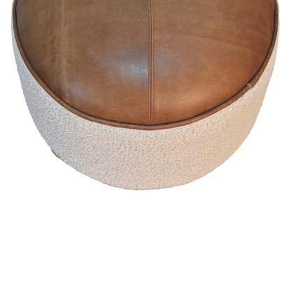 Artisan Furniture Solid Mango Wood Cream Boucle Buffalo Footstool