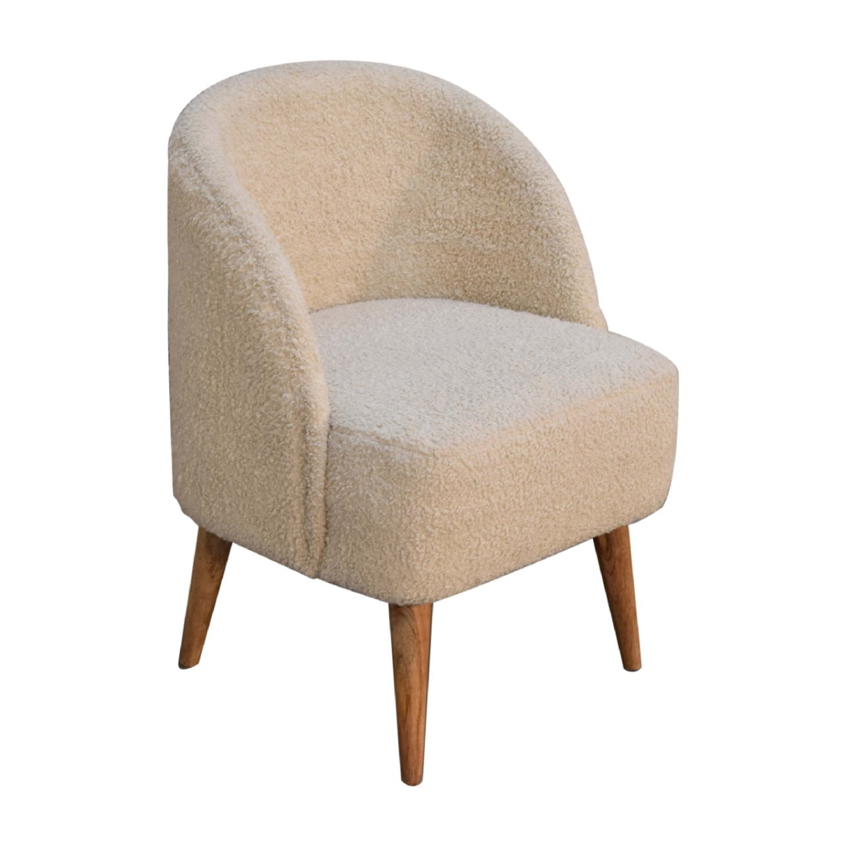 Artisan Furniture Solid Mango Wood Cream Boucle Tub Chair