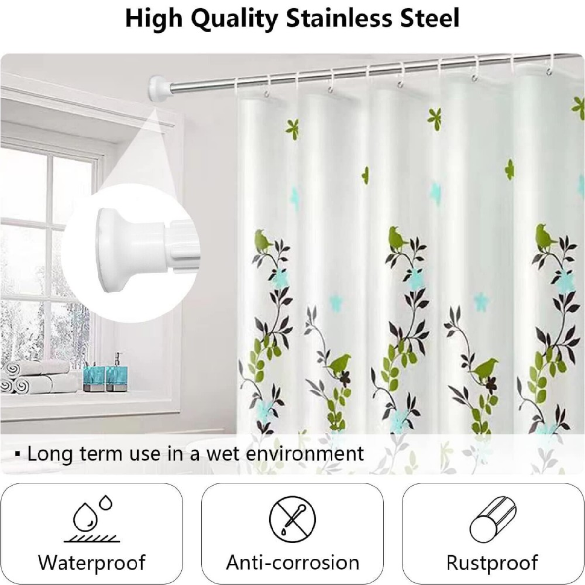 Heavy Duty Extendable Telescopic Shower Curtain Pole Rail Rod Bath Door Window