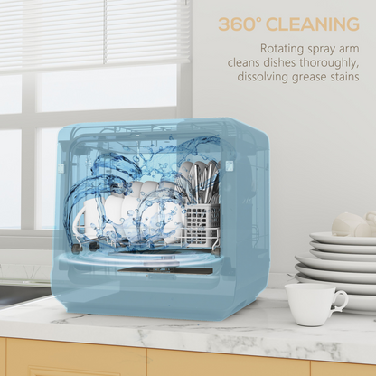 HOMCOM Worktop Dishwasher w/ 4 Place Settings 6 Programs, Black