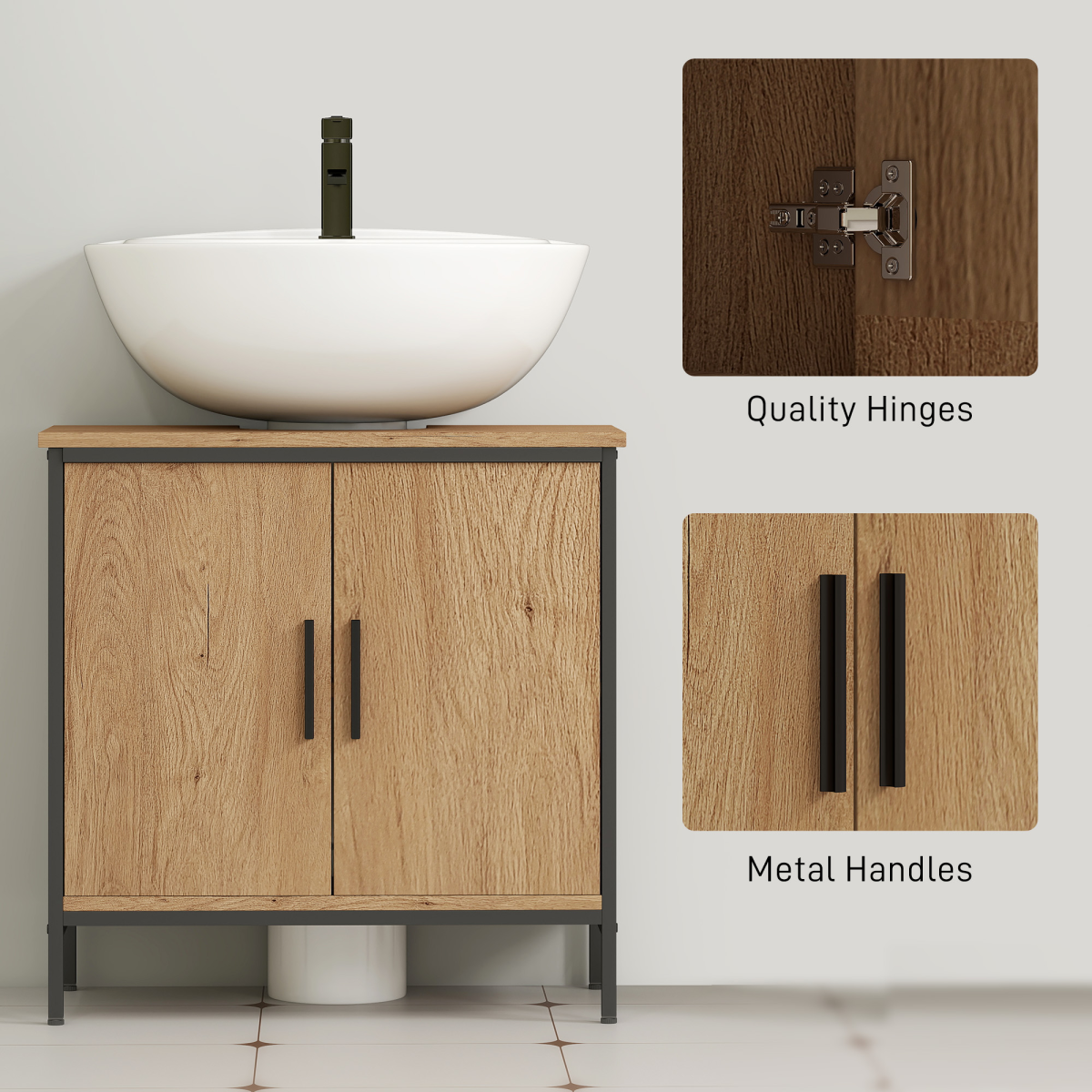 HOMCOM Under Sink Cabinet with Doors for Basin without or with Pedestal Oak