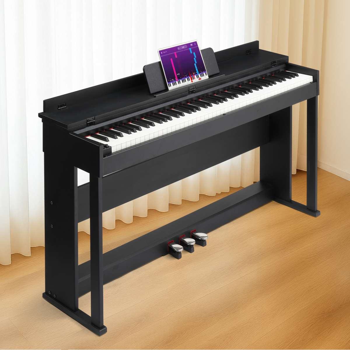 GDP-205S01 88 Keys Home Digital Piano Full Weighted Action Flip Type Keyboards with Furniture Stand, Power Adapter, Triple Pedals, Headphone，for All Experience Levels Black
