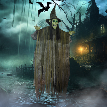 Outsunny Voice Activated Halloween Animatronics Hanging Witch, Green