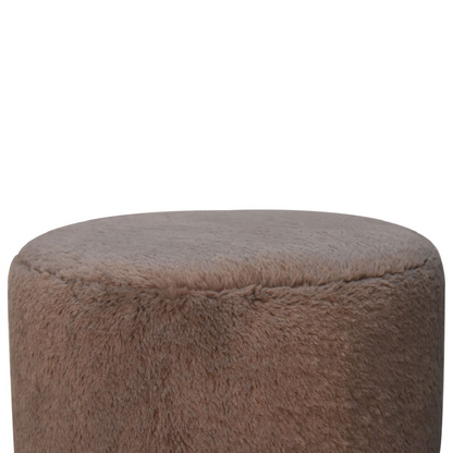 Artisan Furniture Solid Mango Wood Mocha Faux Fur Round Ball Footstool