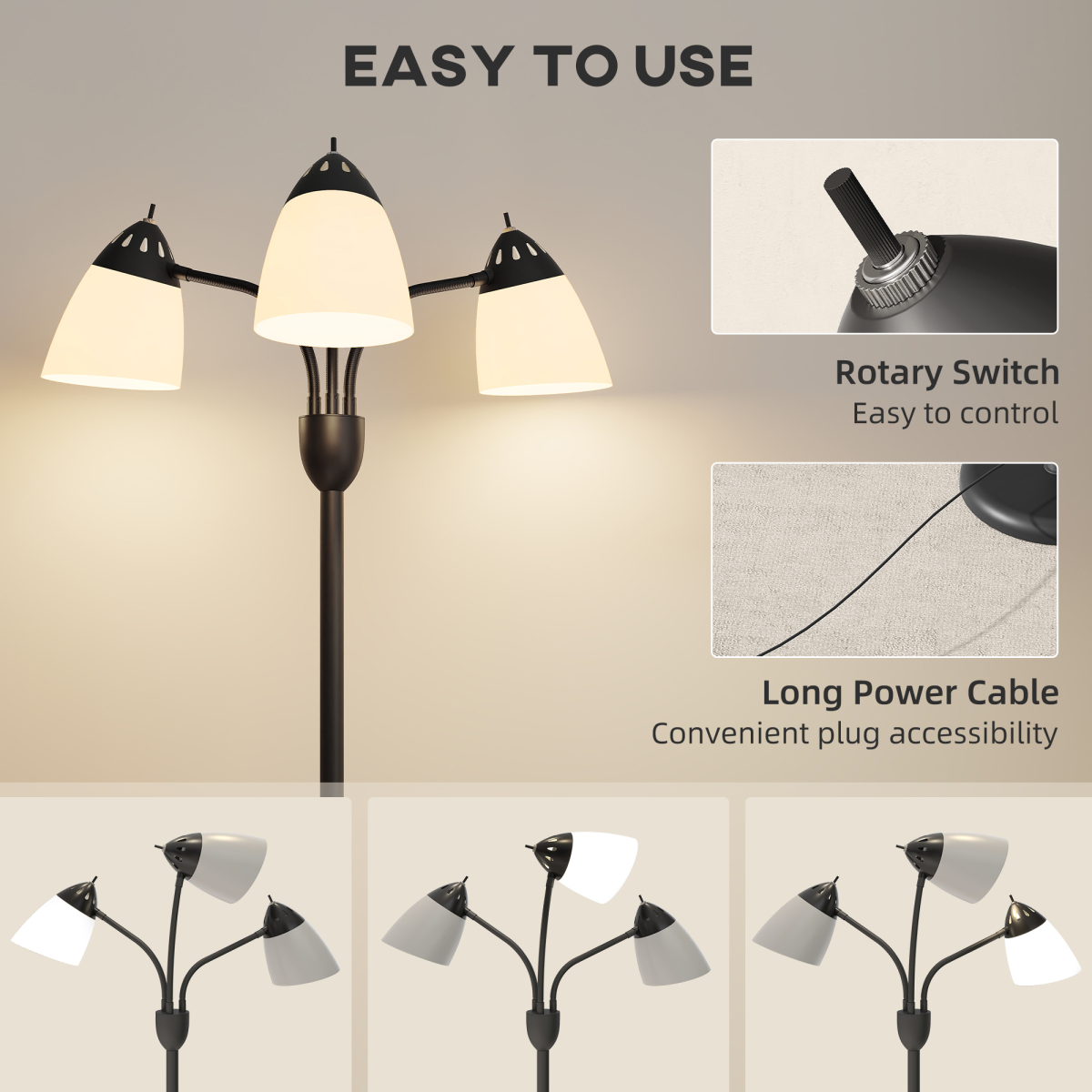 HOMCOM Arc Tree Floor Lamp with 3000K/4500K/6500K Colour Temperatures Black