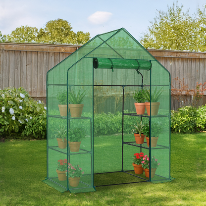Mini Walk-in Greenhouse with PE Cover, 4-Shelf Indoor Outdoor Plant Gardening Green House for Garden Backyard, 56" x 29" x 77", Green