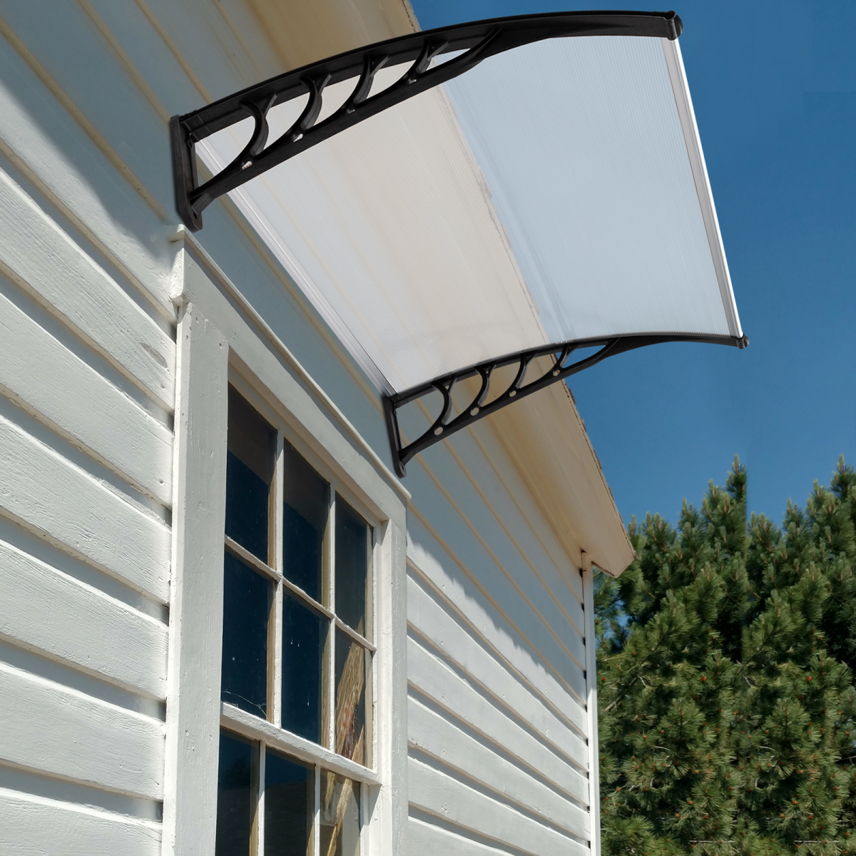 HT-100 x 80 Household Application Door & Window Rain Cover Eaves Canopy White & Black Bracket