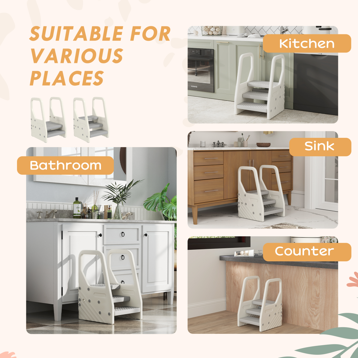 AIYAPLAY Toddler Tower, Adjustable 3 Step Kitchen Stool Helper for 2-5 Years