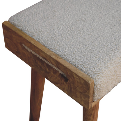 Artisan Furniture Solid Mango Wood Boucle Cream Tray Style Footstool