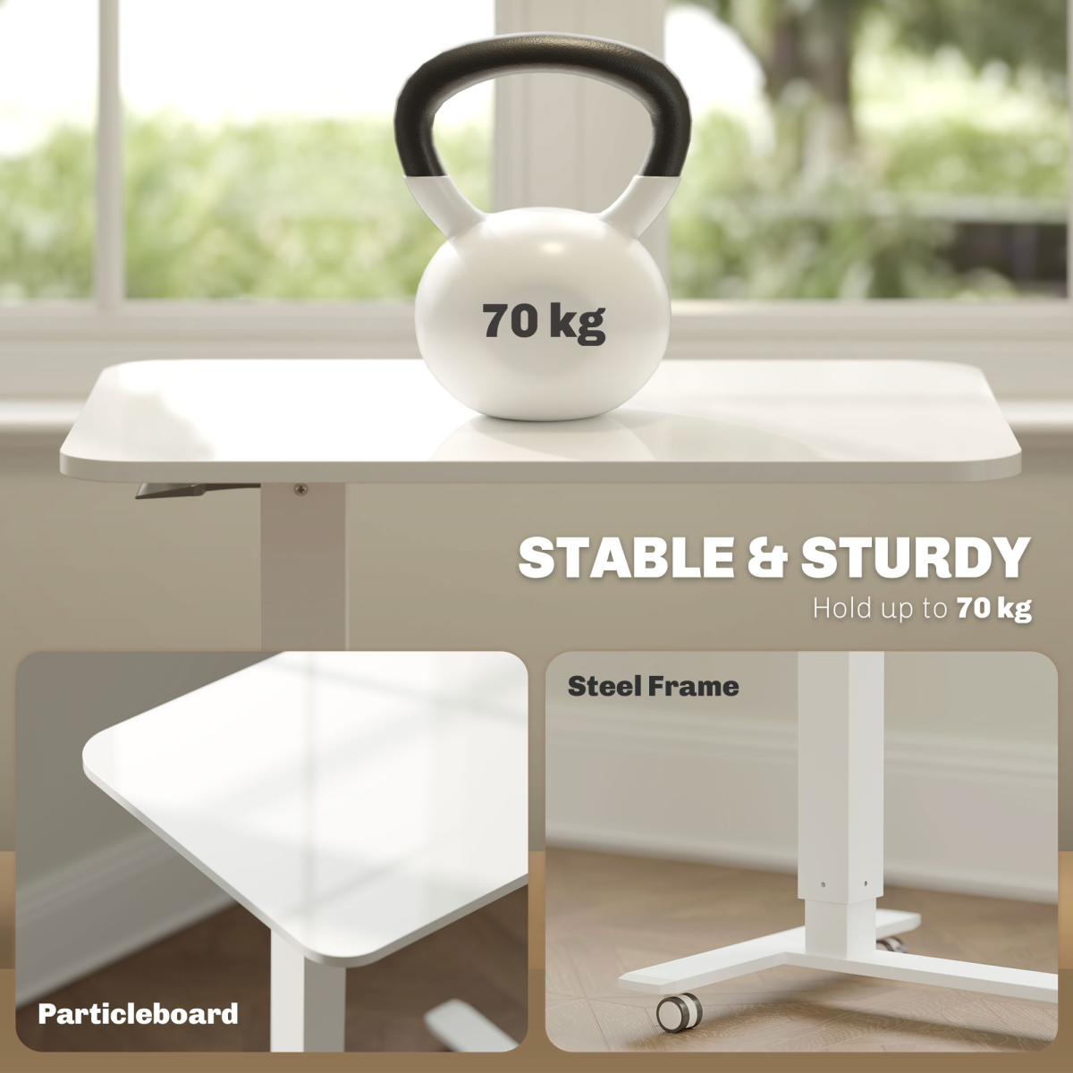 HOMCOM Height Adjustable Standing Desk with Wheels for Home Office, White