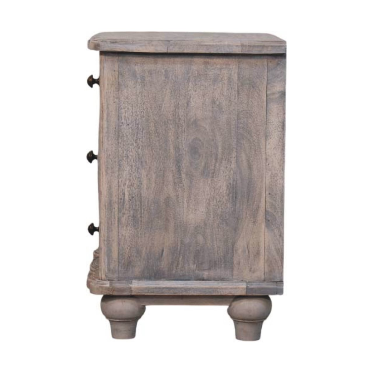Artisan Furniture Solid Wood Beaumont Curved Nightstand, 3 Drawers, Grey