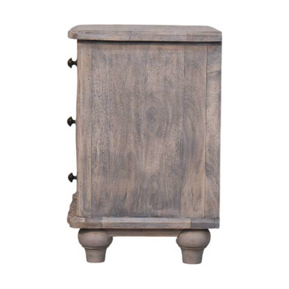 Artisan Furniture Solid Wood Beaumont Curved Nightstand, 3 Drawers, Grey