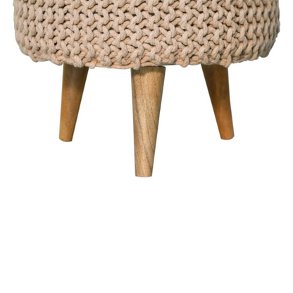 Artisan Furniture Solid Mango Wood Keeva Beige Round Footstool