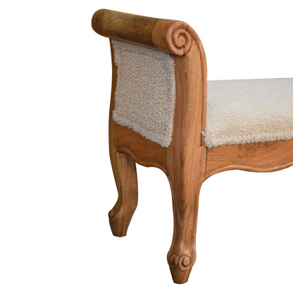 Artisan Furniture Solid Wood Cream Boucle French Style Bench