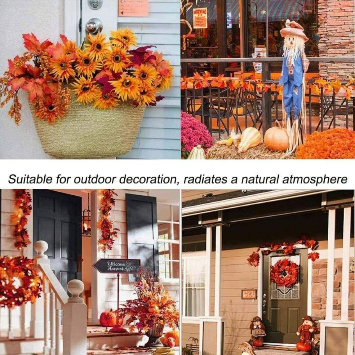 Halloween Christmas 6FT Autumn Fall Maple Leaves Wreath Garland Hanging Plant