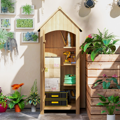 Outsunny Wooden Small Garden Shed with 3 Shelves and Tilt Roof