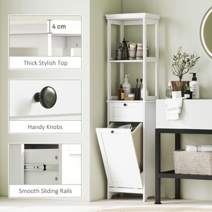 HOMCOM Slim Bathroom Storage Unit with Tilt-Out Laundry Cabinet Drawer White