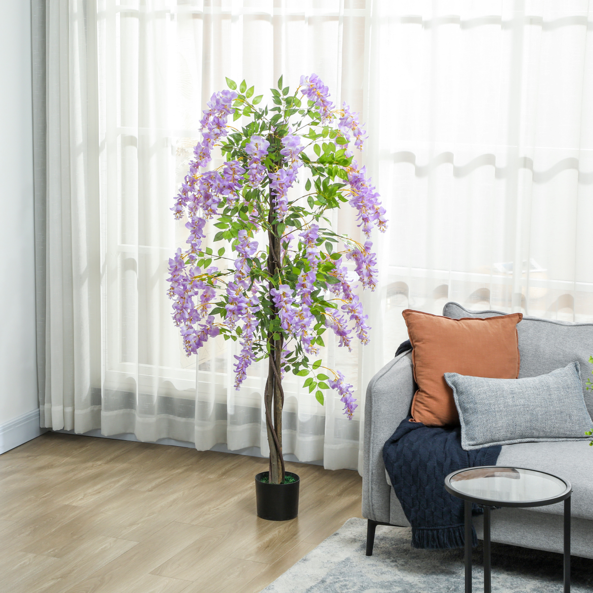 HOMCOM Artificial Wisteria Flower with 756 Leaves and 54 Flowers, Purple