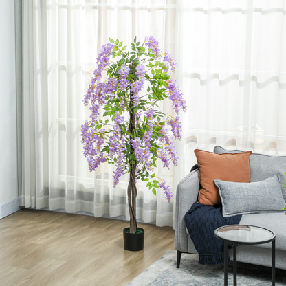 HOMCOM Artificial Wisteria Flower with 756 Leaves and 54 Flowers, Purple