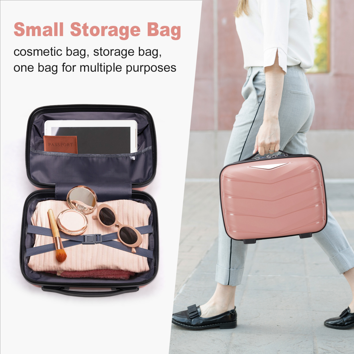 V-shaped stripes 3-in-1 PP trolley case 20in 24in 28in PP iron trolley fashionable colour - rose gold (grain pattern)