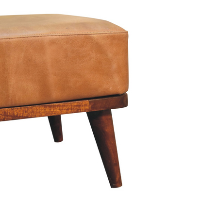 Artisan Furniture Solid Mango Wood Tan Buffalo Leather Tan Footstool