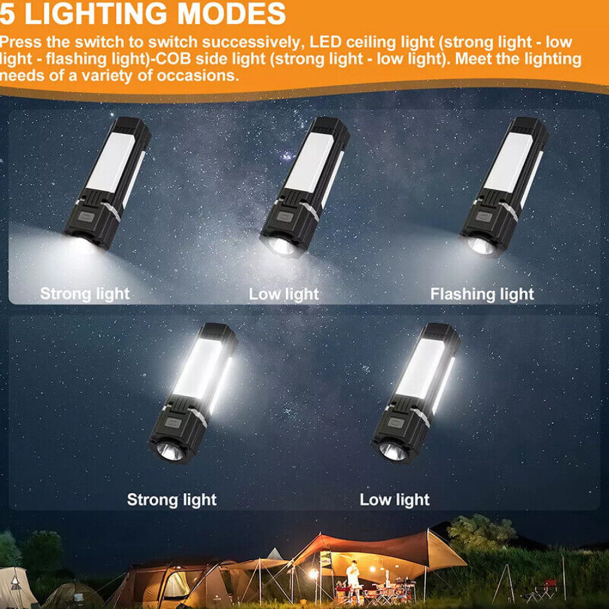 Rechargeable Foldable LED Camping Lantern Light Outdoor Camping Hiking Flashlight  Work Light  Camping Lantern Light
