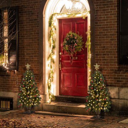 4 FT Pre-lit Artificial Christmas Tree with Trophy Shaped Base, Potted Xmas Tree with 120 Warm Lights, 211 Branch Tips and Remote Control for Holiday Party Office Home, Green