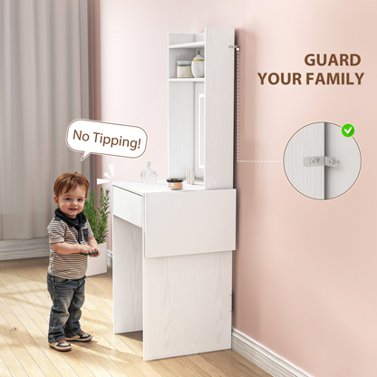 HOMCOM Compact Dressing Table with Lighted Mirror Open Shelves Drawer White