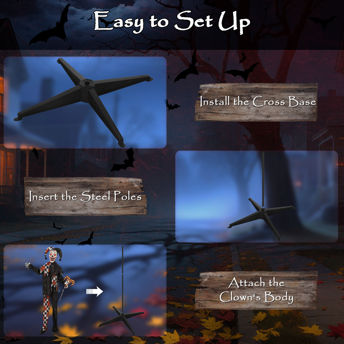 Outsunny Sound Activated Halloween Animatronics Clown with Red Light Up Eyes