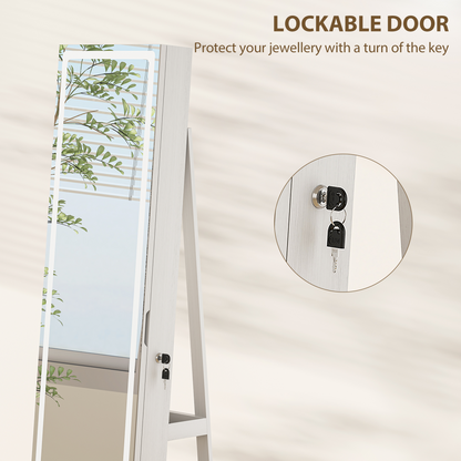 HOMCOM 360° Swivel Jewellery Cabinet, Full Length Mirror with Storage, White