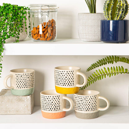 385ml Yellow Colour Block Spot Portuguese Stoneware Coffee Mug